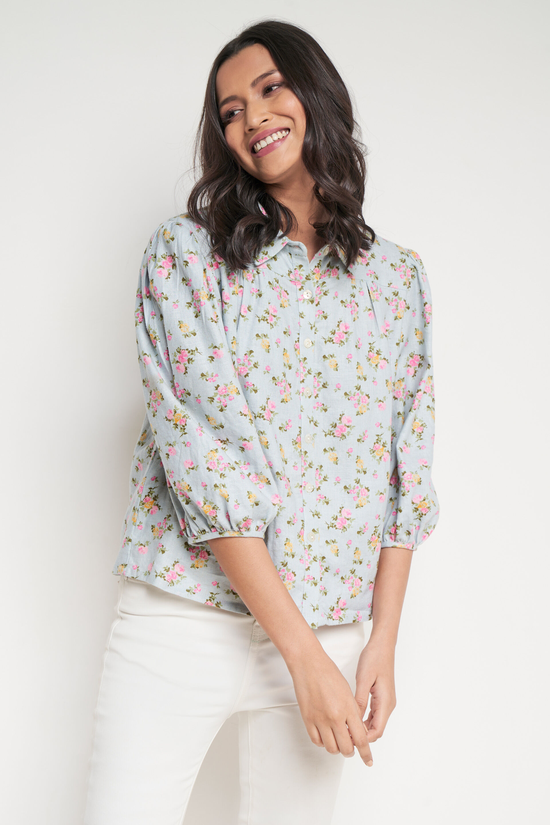 Powder Blue Floral Straight Top, Powder Blue, image 2